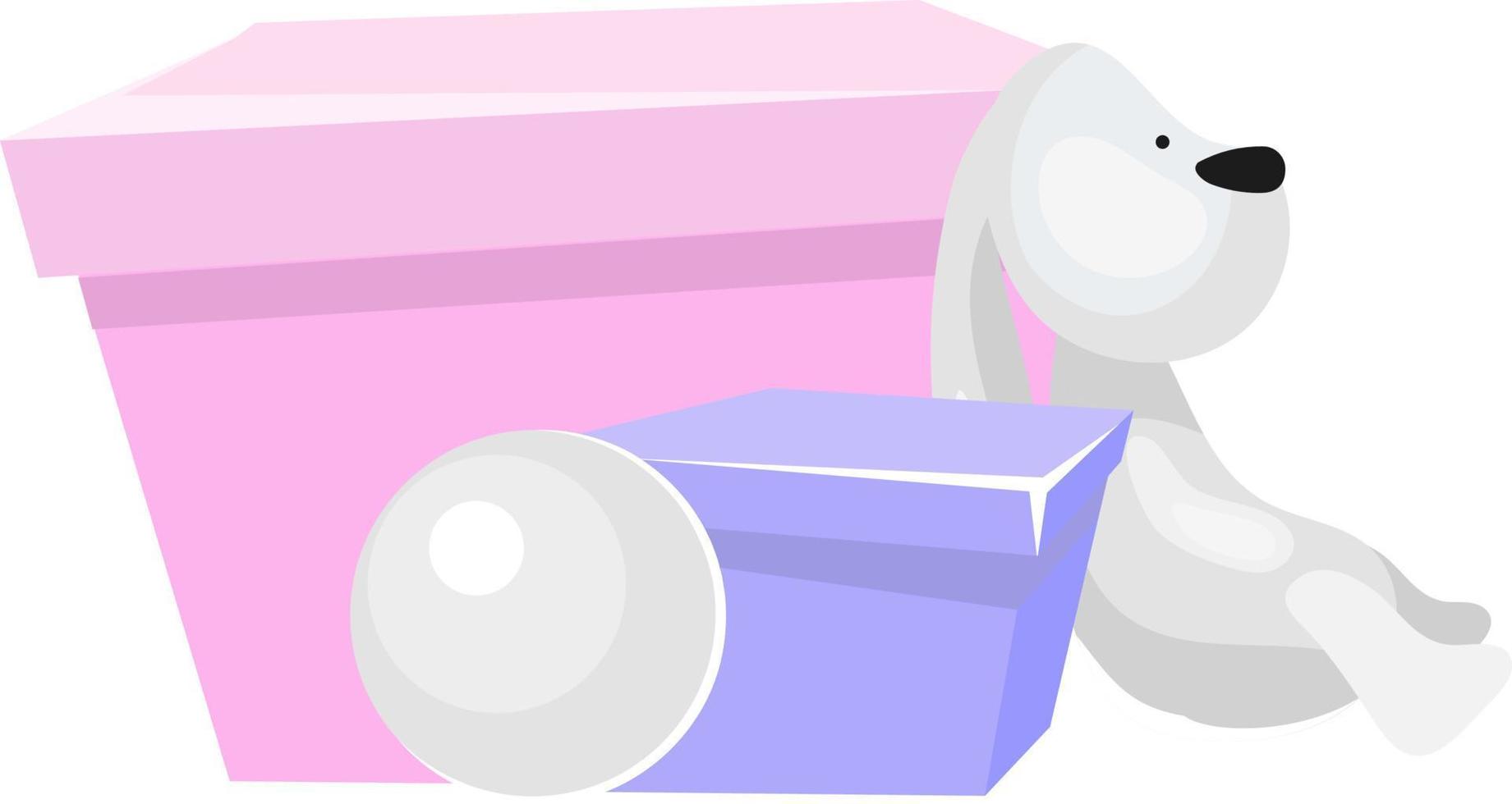 Crates and toys semi flat color vector object. Children accessories. Play and fun. Full sized item on white. Storage simple cartoon style illustration for web graphic design and animation