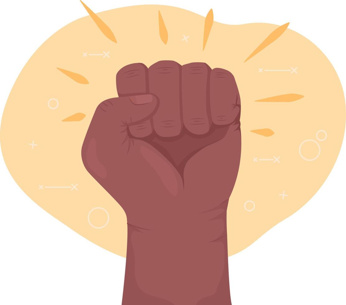 Clenched fist 2D vector isolated illustration. Symbol of solidarity flat hand gesture on cartoon background. Fighting for justice colourful editable scene for mobile, website, presentation