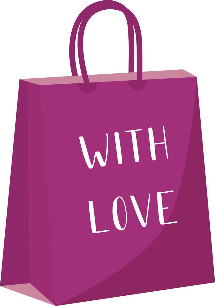 With Love gift bag semi flat color vector object. Valentine day celebration. Full sized item on white. Relationship simple cartoon style illustration for web graphic design and animation