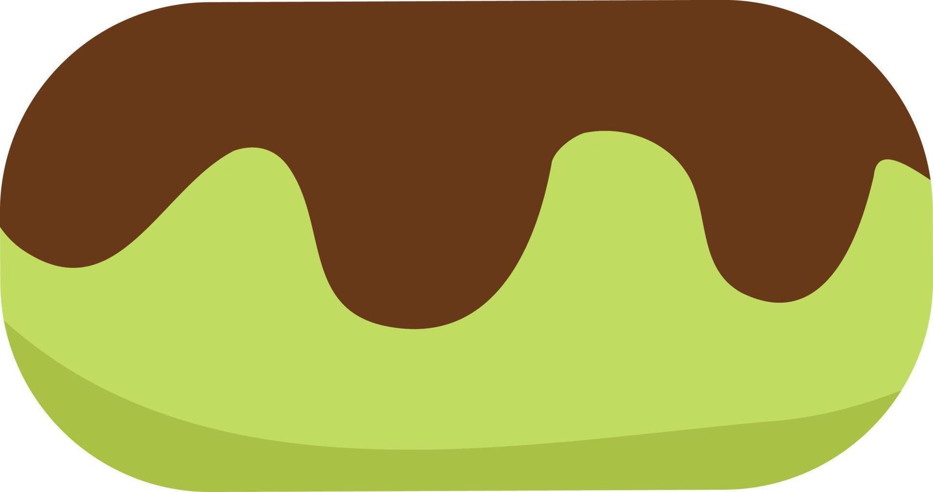 pastel verde con glaseado de chocolate objeto vectorial de color semiplano. panadería vegana. artículo de tamaño completo en blanco. postre de salud ilustración de estilo de dibujos animados simple para diseño gráfico web y animación vector