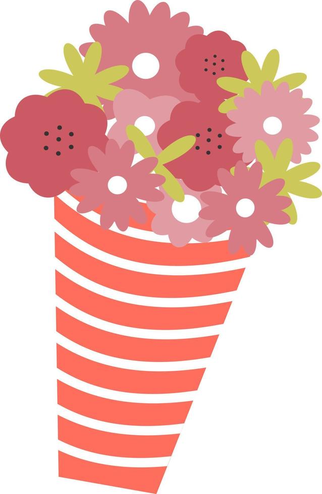 Bouquet of bright flowers semi flat color vector object. Holiday gift. Full sized item on white. Florist work simple cartoon style illustration for web graphic design and animation