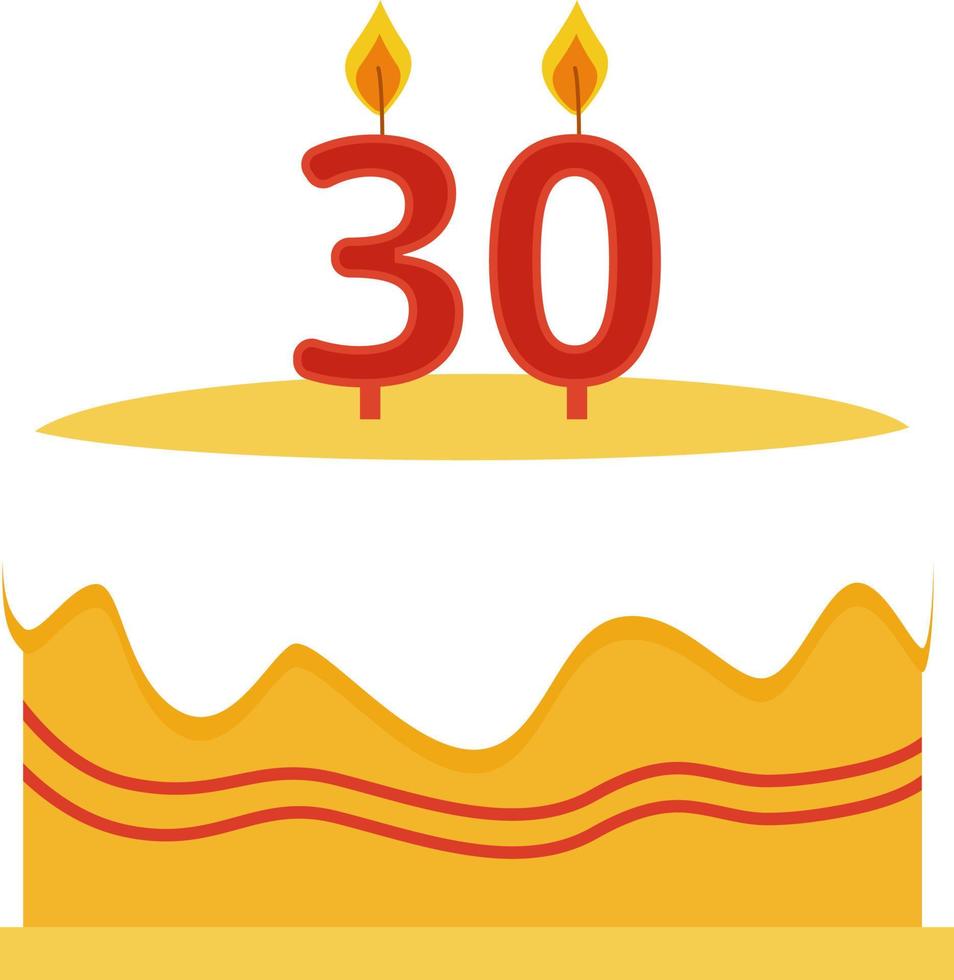 pastel de cumpleaños con velas encendidas objeto vectorial de color semiplano. aniversario. artículo de tamaño completo en blanco. ilustración de estilo de dibujos animados simple de vacaciones para diseño gráfico web y animación vector