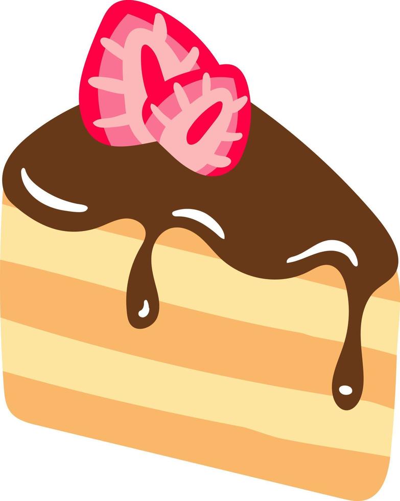 Slice of cake with chocolate and strawberry semi flat color vector object. Dessert portion. Full sized item on white. Bakery simple cartoon style illustration for web graphic design and animation