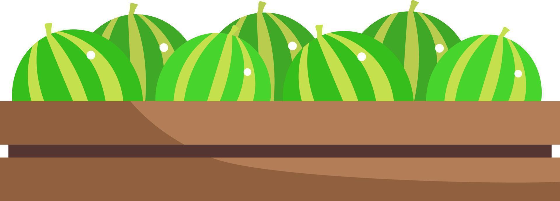 sandía en caja objeto de vector de color semiplano. mercado de agricultores. postre de frutas artículo de tamaño completo en blanco. ilustración de estilo de dibujos animados simple minorista para diseño gráfico web y animación