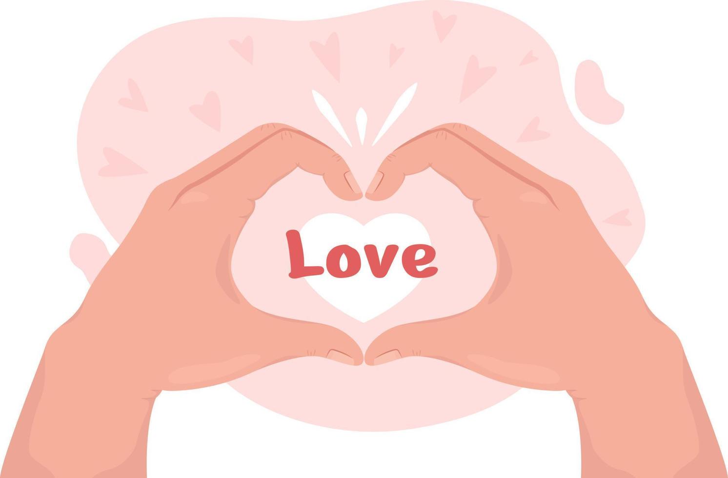 Heart gesture 2D vector isolated illustration. Love symbol flat hand gesture on cartoon background. Colourful editable scene for mobile, website, presentation