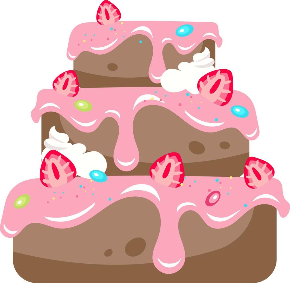 pastel grande con objeto vectorial de color semiplano de fresa. obra maestra de confitería. artículo de tamaño completo en blanco. ilustración de estilo de dibujos animados simple de postre para diseño gráfico web y animación vector