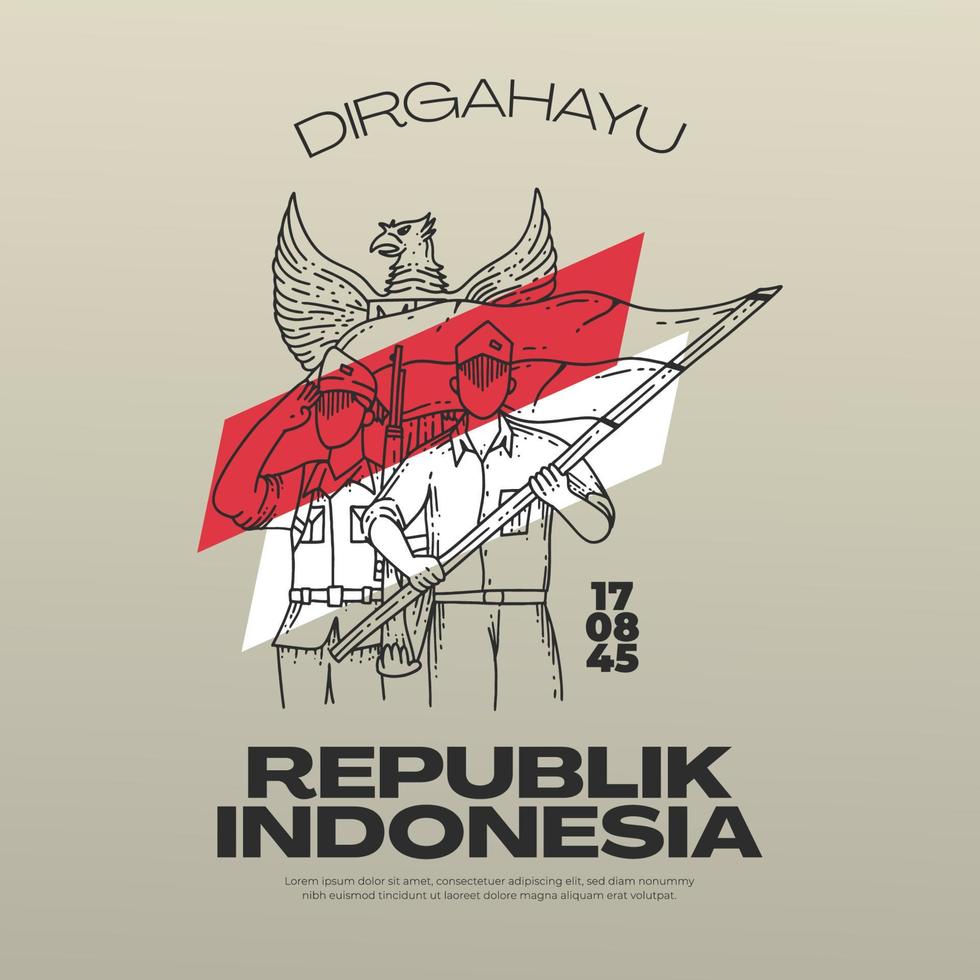 indonesian independence day banner with pahlawan illustration vector