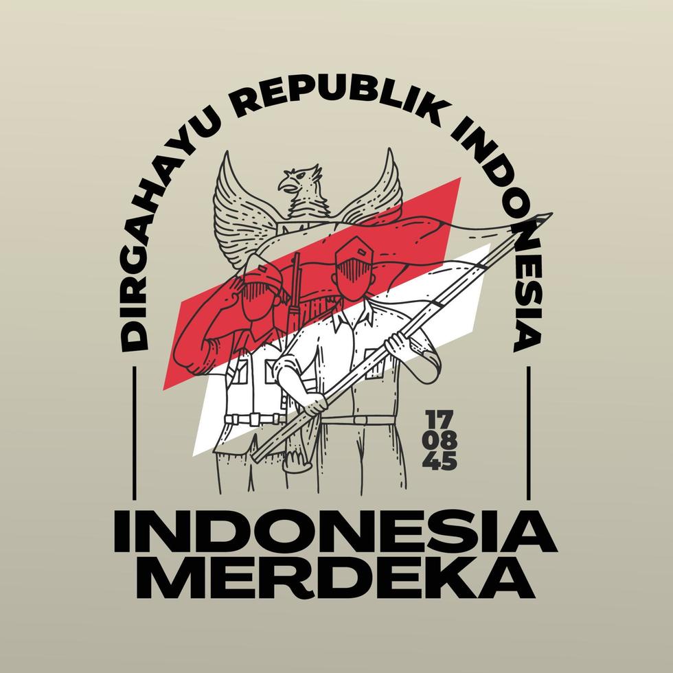 indonesian independence day banner with pahlawan illustration vector