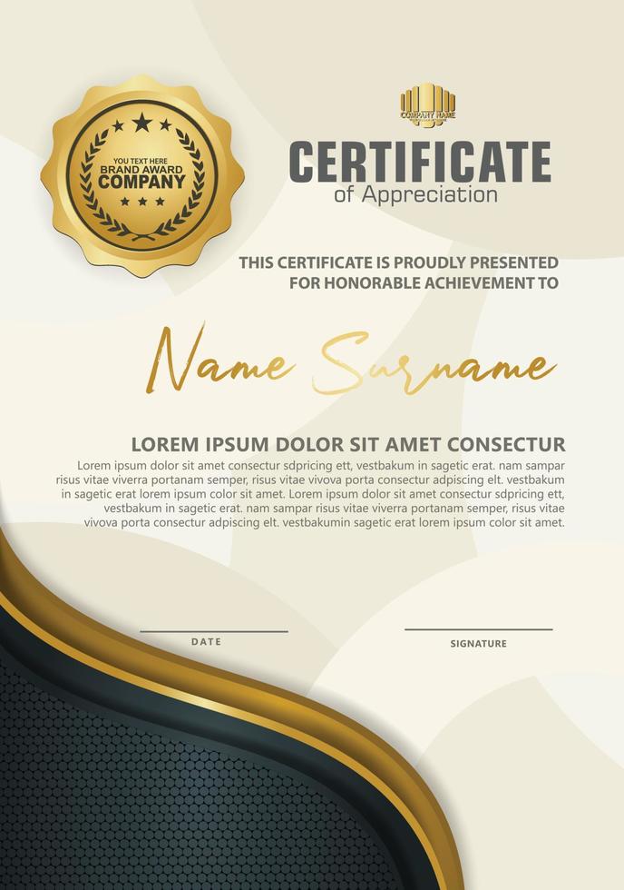 luxury and elegant certificate template with halftone texture on wave form ornate and modern pattern background vector