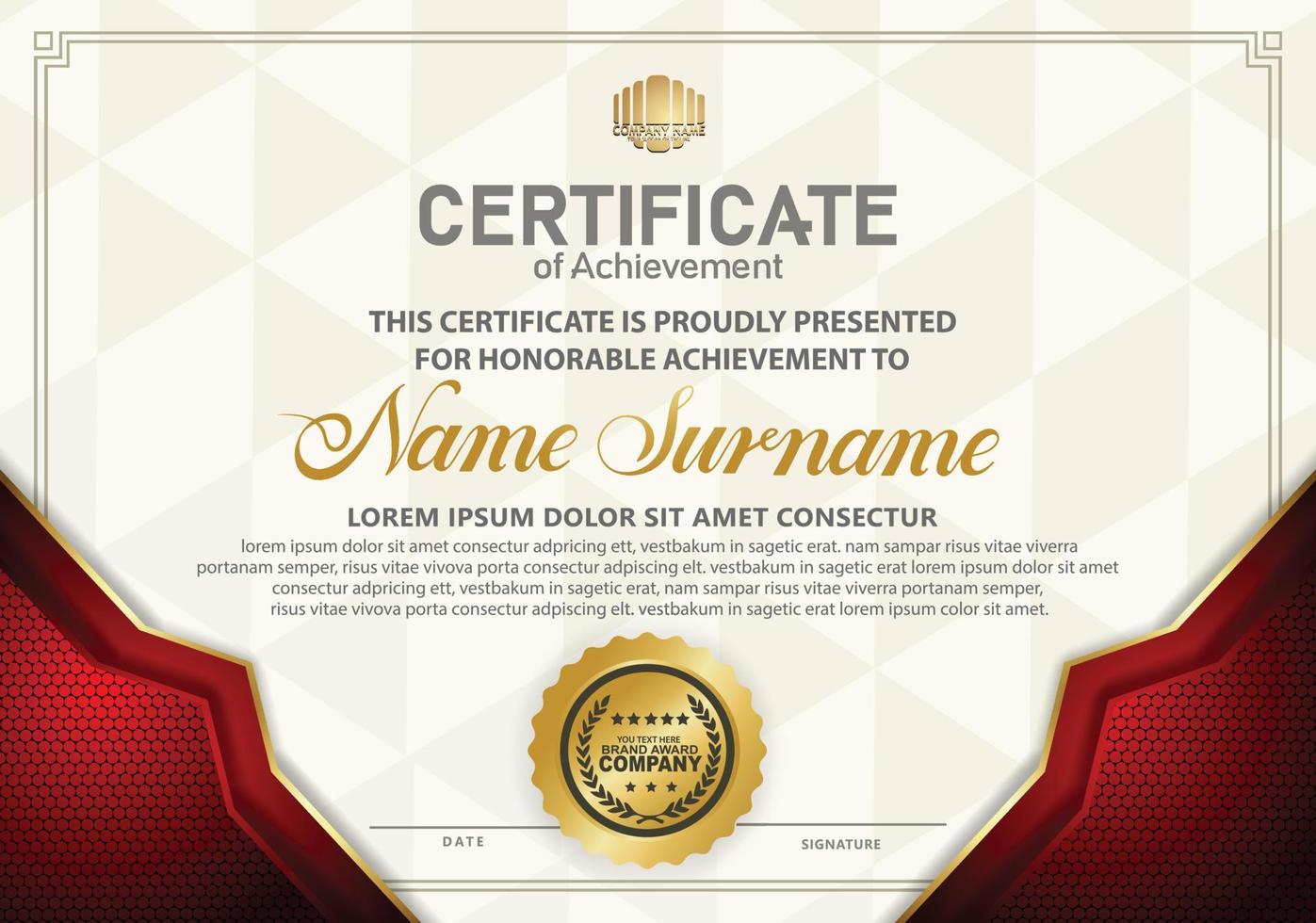 luxury and elegant certificate template with halftone texture on curved shape ornate and modern pattern backgroundred vector