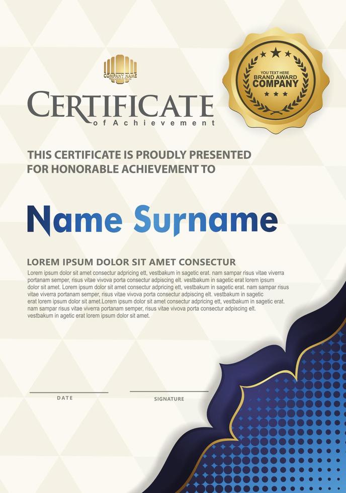 Luxury vertical modern certificate template with floral lines effect ornament on texture pattern background vector