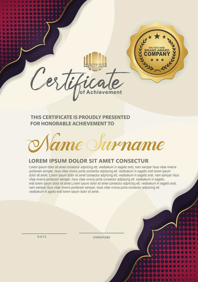 Luxury vertical modern certificate template with floral lines effect ornament on texture pattern background vector