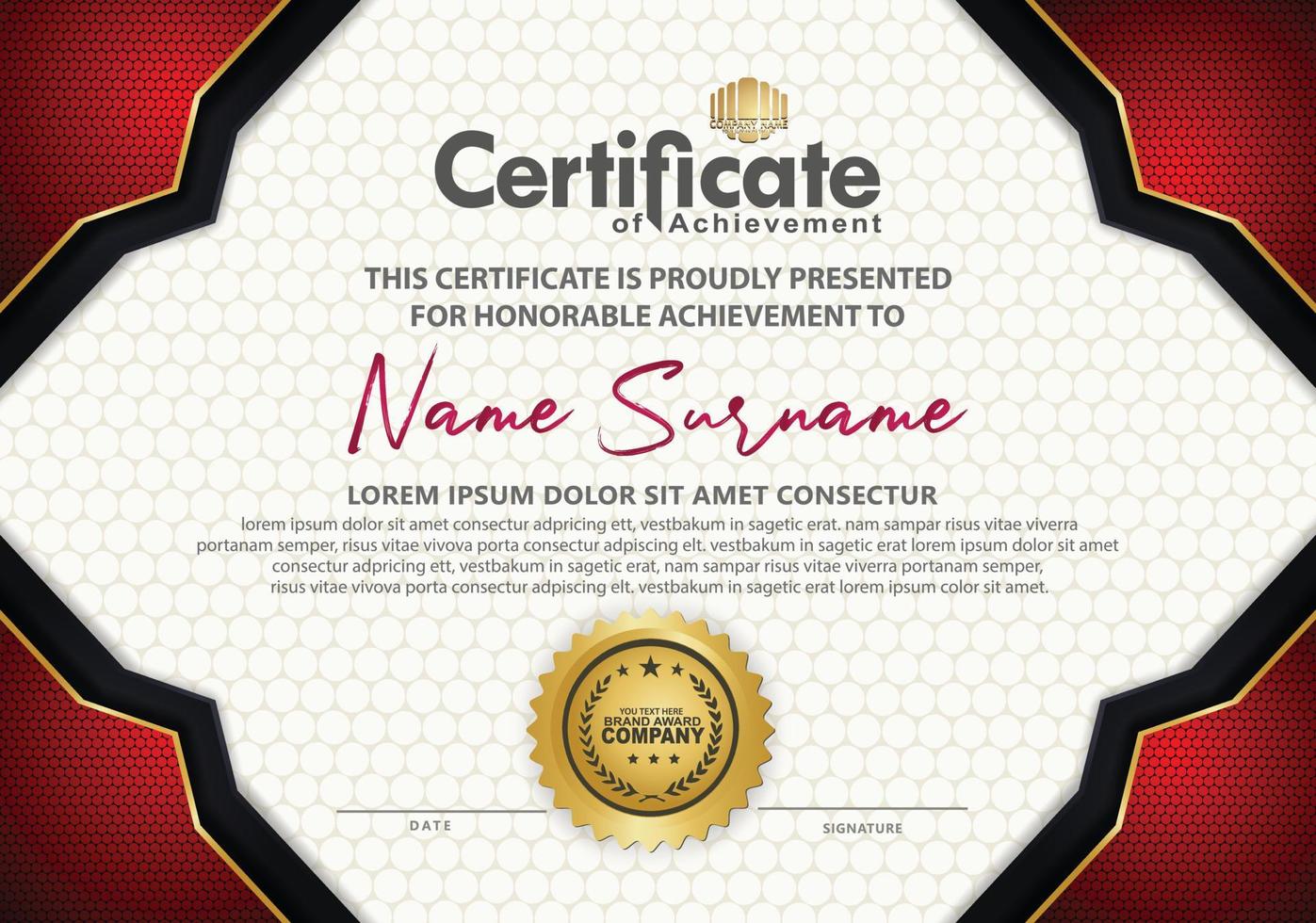 luxury and elegant certificate template with halftone texture on curved shape ornate and modern pattern background vector