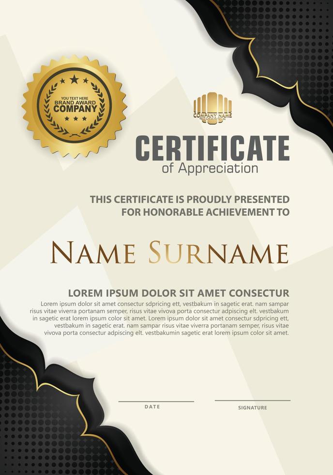 Luxury vertical modern certificate template with floral lines effect ornament on texture pattern background vector