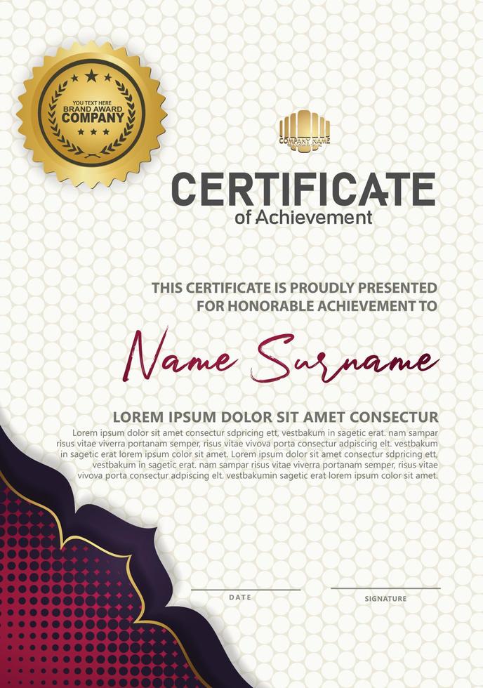 Luxury vertical modern certificate template with floral lines effect ornament on texture pattern background vector