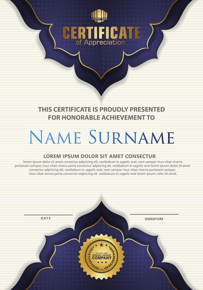 Luxury vertical modern certificate template with floral lines effect ornament on texture pattern background vector