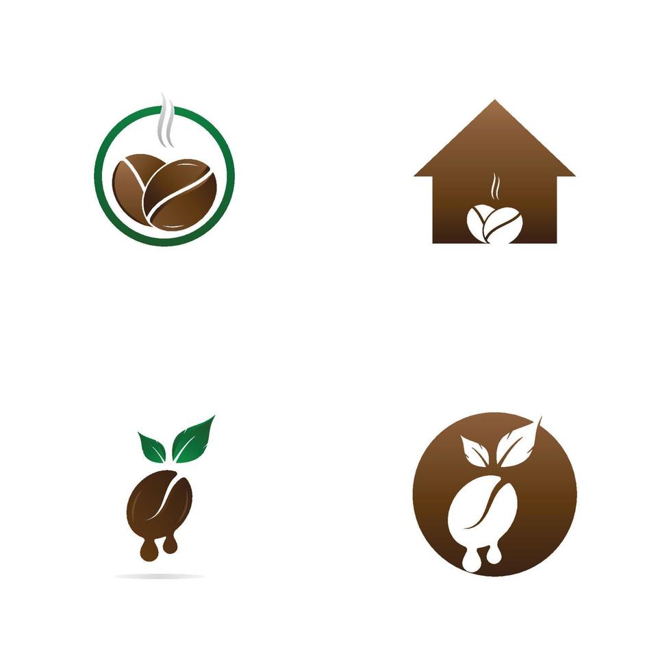 logotipo de grano de café con taza y hojas naturales. vector