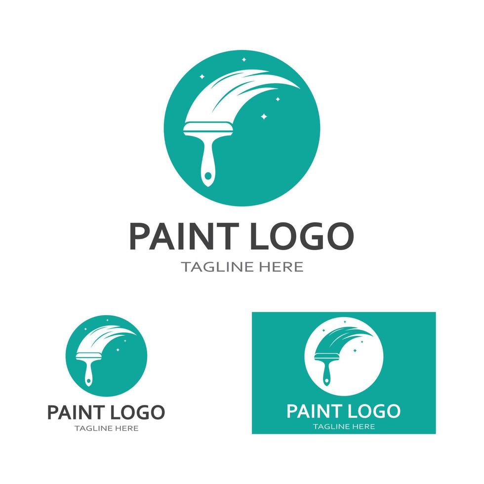 Abstract vector painting brush and colorful paint splash icon, emblem, logo design with color alternative and greyscale version. Editable EPS format design element, arts and crafts concept.