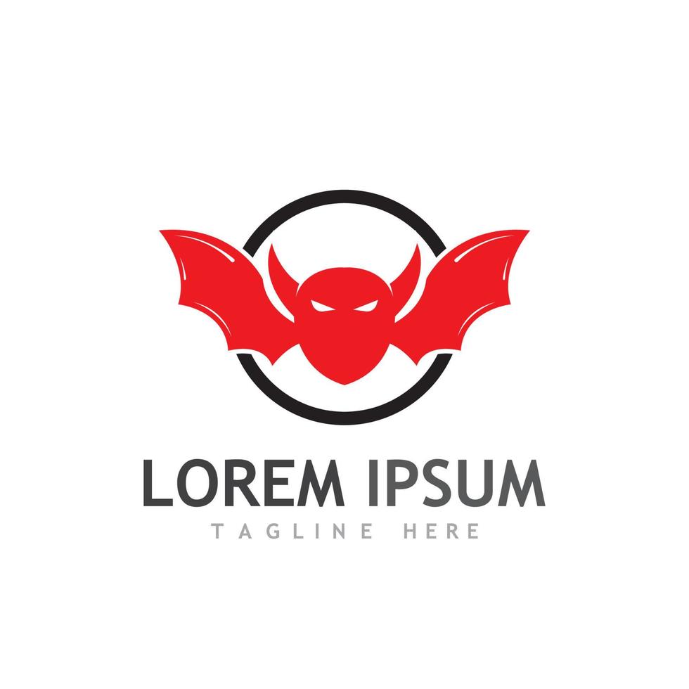 Devil logo with wings and horns using vector design concept.