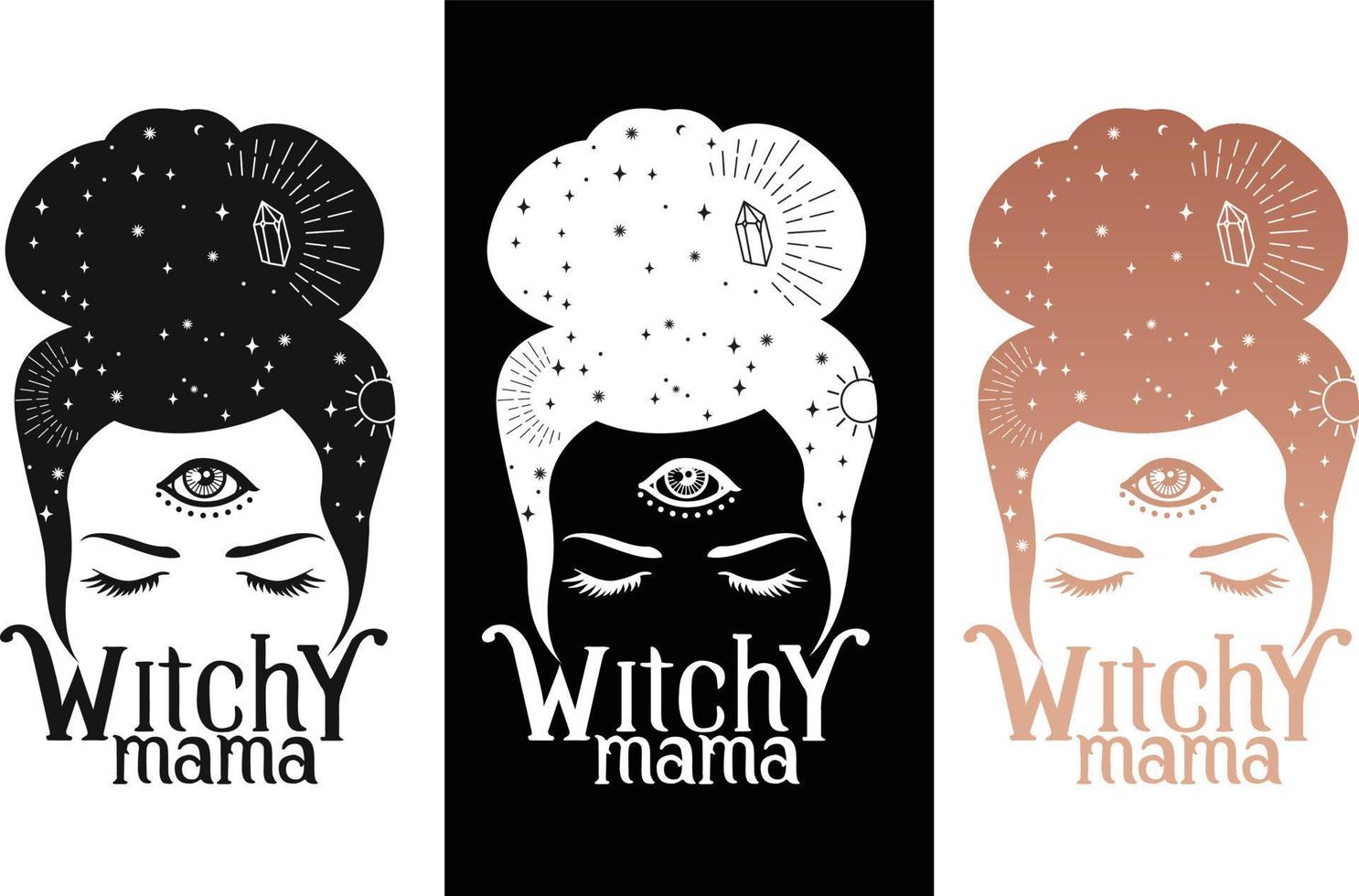 Witchy mama with third eyes and stars on a messy bun vector