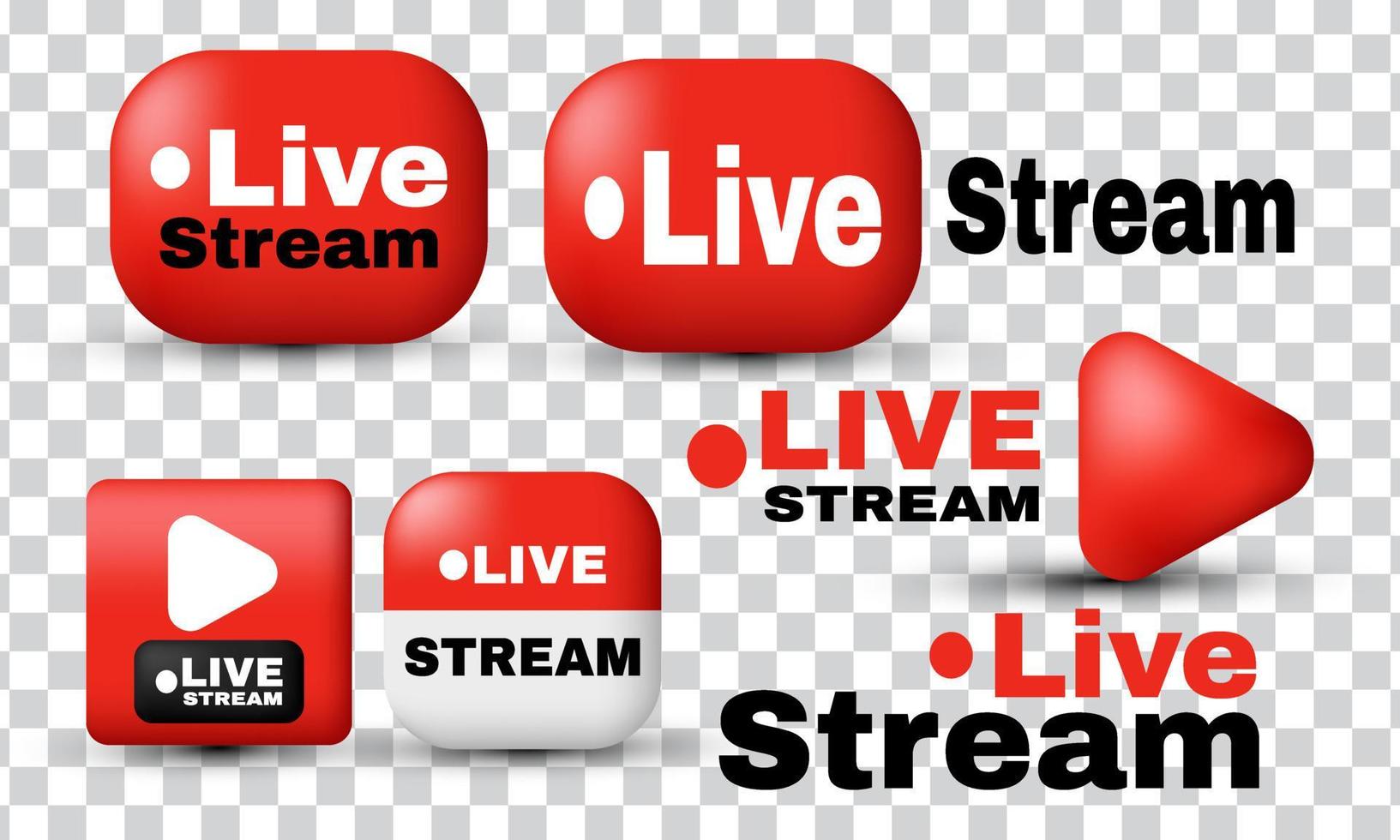 unique set collection 3d red media live streaming realistic design icon isolated on vector