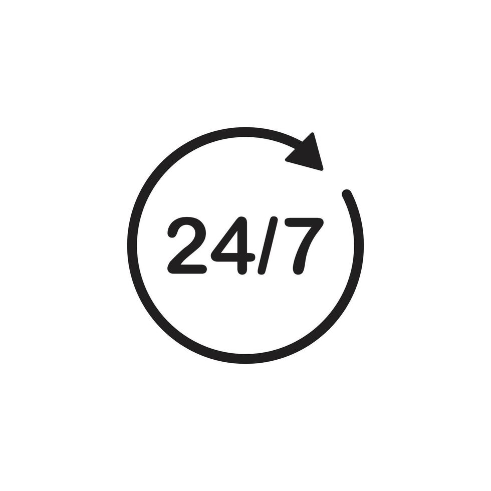 eps10 vector negro 24 horas icono de línea de servicio aislado sobre fondo blanco. Símbolo de soporte las 24 horas en un estilo moderno y plano simple para el diseño de su sitio web, logotipo y aplicación móvil