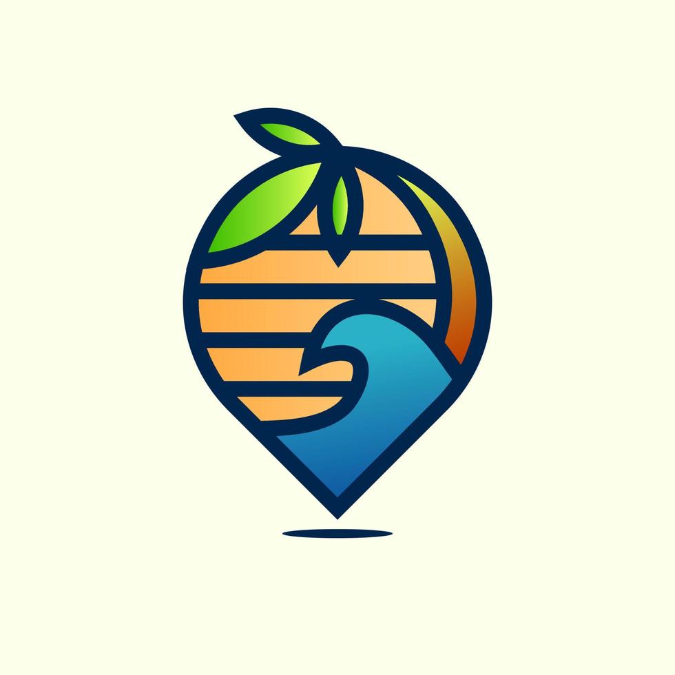 Modern tropical wave location logo illustration design vector