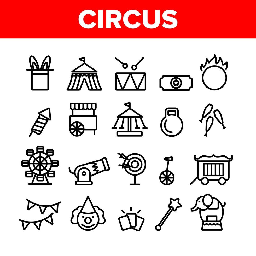 conjunto de iconos de vector de elementos de espectáculo de circo de colección