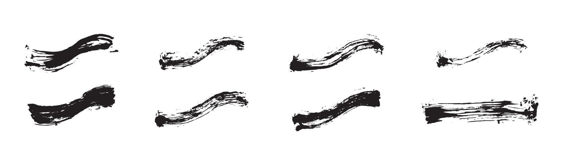 Chinese style abstract brush strokes. Set of black ink strokes on white paper. Graphic design elements for copy space, lower third, text effect, vector brush, etc.