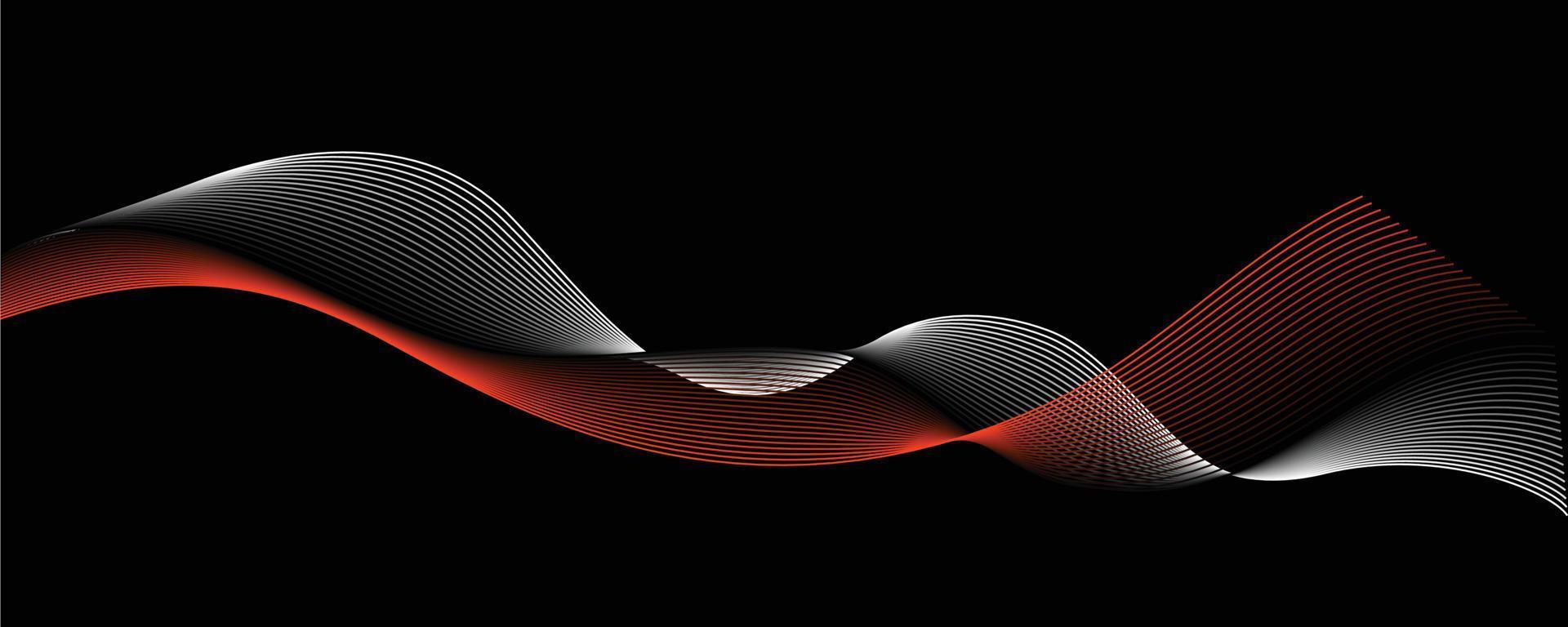 Colorful abstract wave in black background. dynamic abstract line design in modern and luxurious style. panoramic wallpaper design for banner. vector