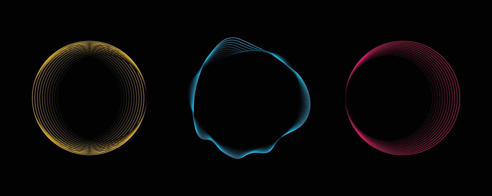 Set of colorful abstract line circle in black background. dynamic style design in modern and luxurious style vector