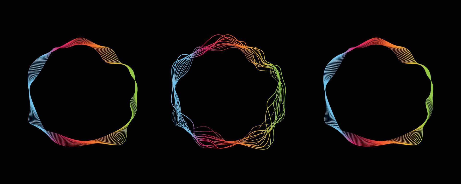 Set of colorful abstract line circle in black background. dynamic style design in modern and luxurious style vector