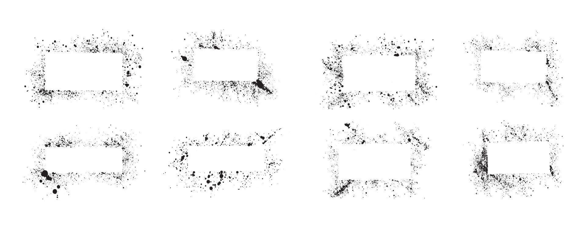 Set of abstract black ink sprayed on a white background. rectangle design elements for copy space frame. the grunge paint brush collection for creative design. vector