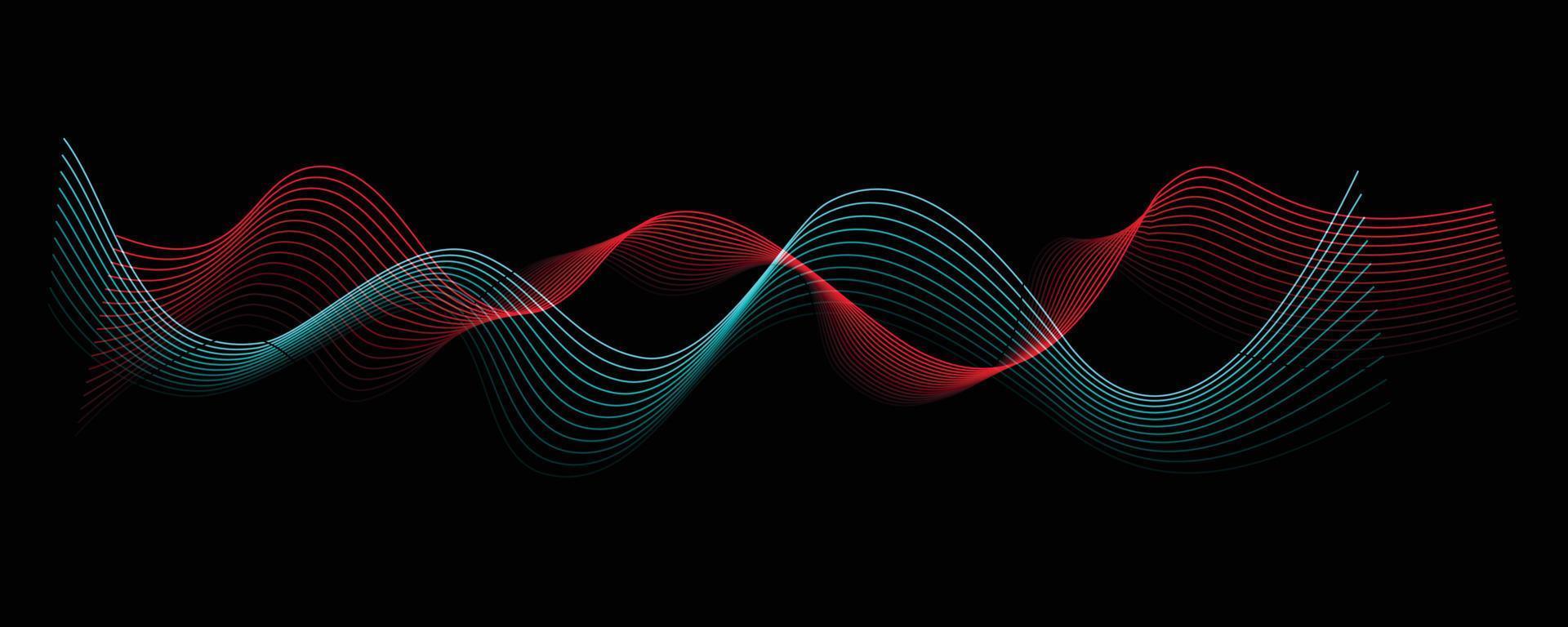 Colorful abstract wave in black background. dynamic abstract line design in modern and luxurious style. panoramic wallpaper design for banner. vector