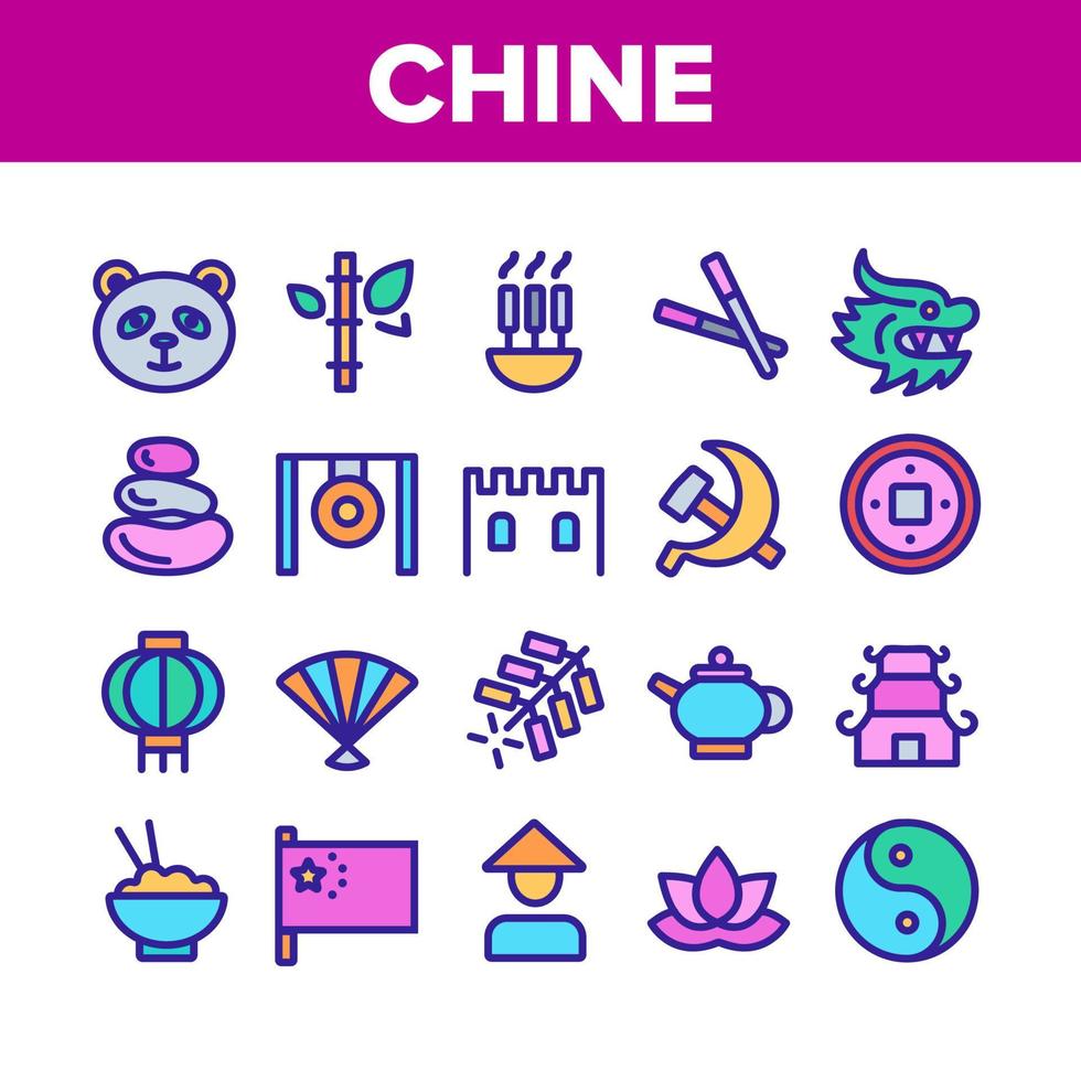 China Collection Nation Elements Icons Set Vector