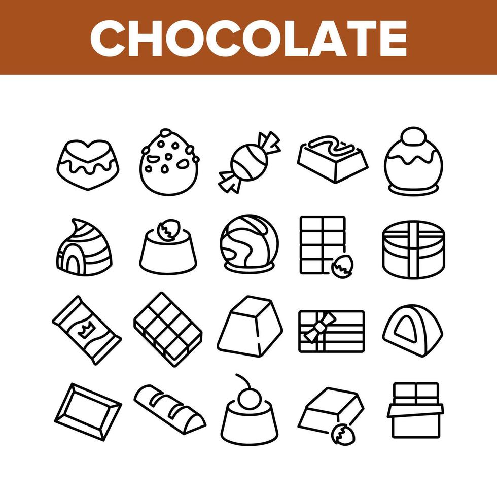 Chocolate Sweet Food Collection Icons Set Vector