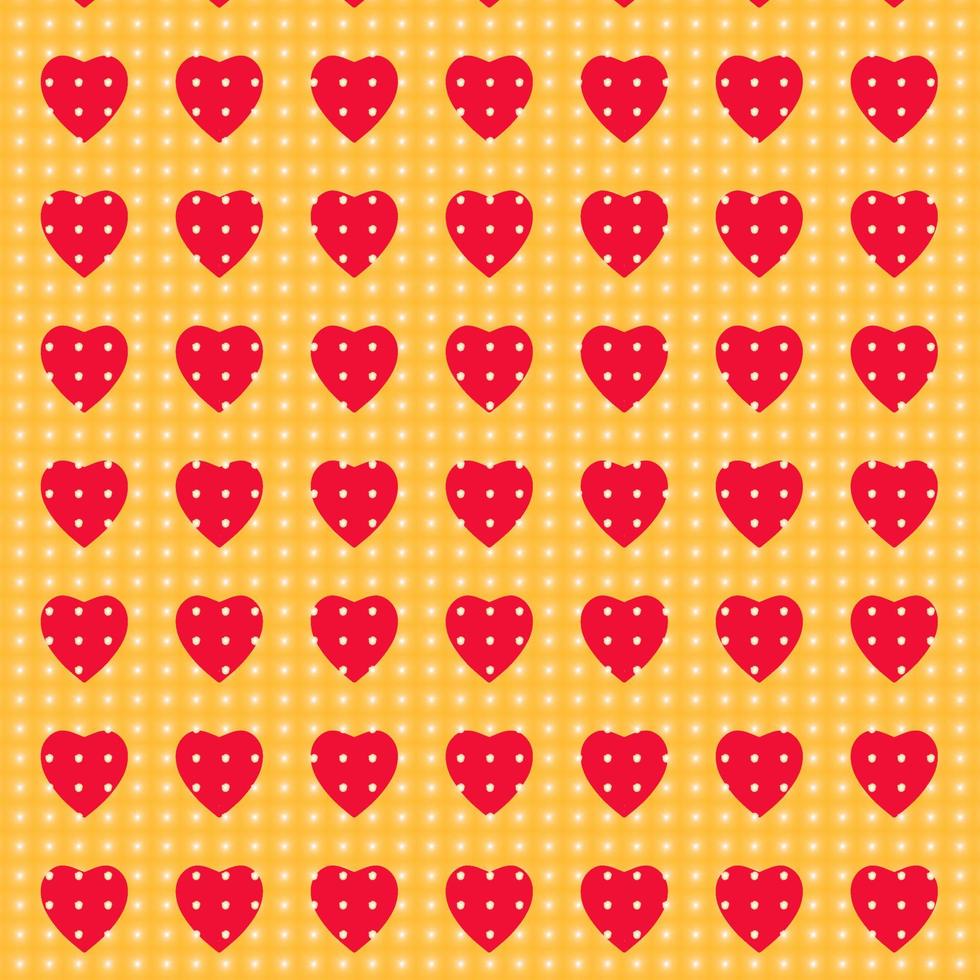 puntos blancos corazones rojos sobre fondo amarillo.patrón sin fisuras.vector vector