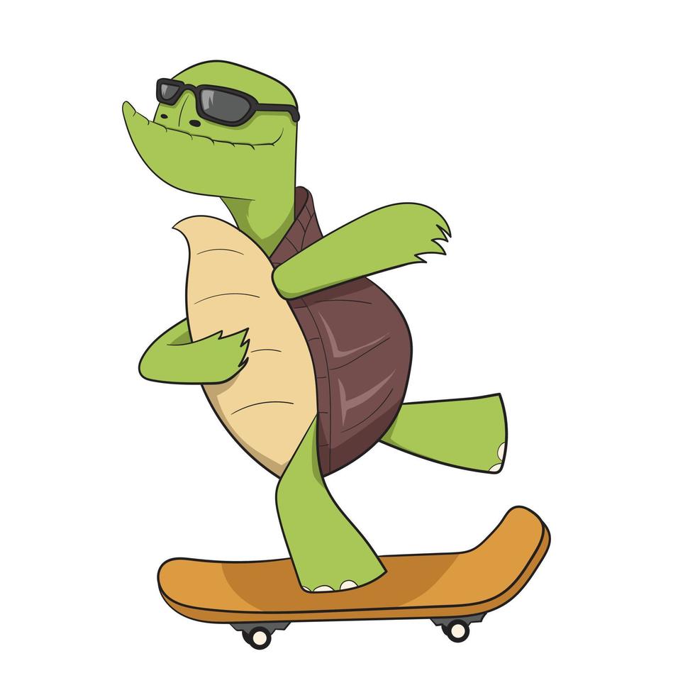 Turtle Playing Skateboard Vcetor Illustration vector