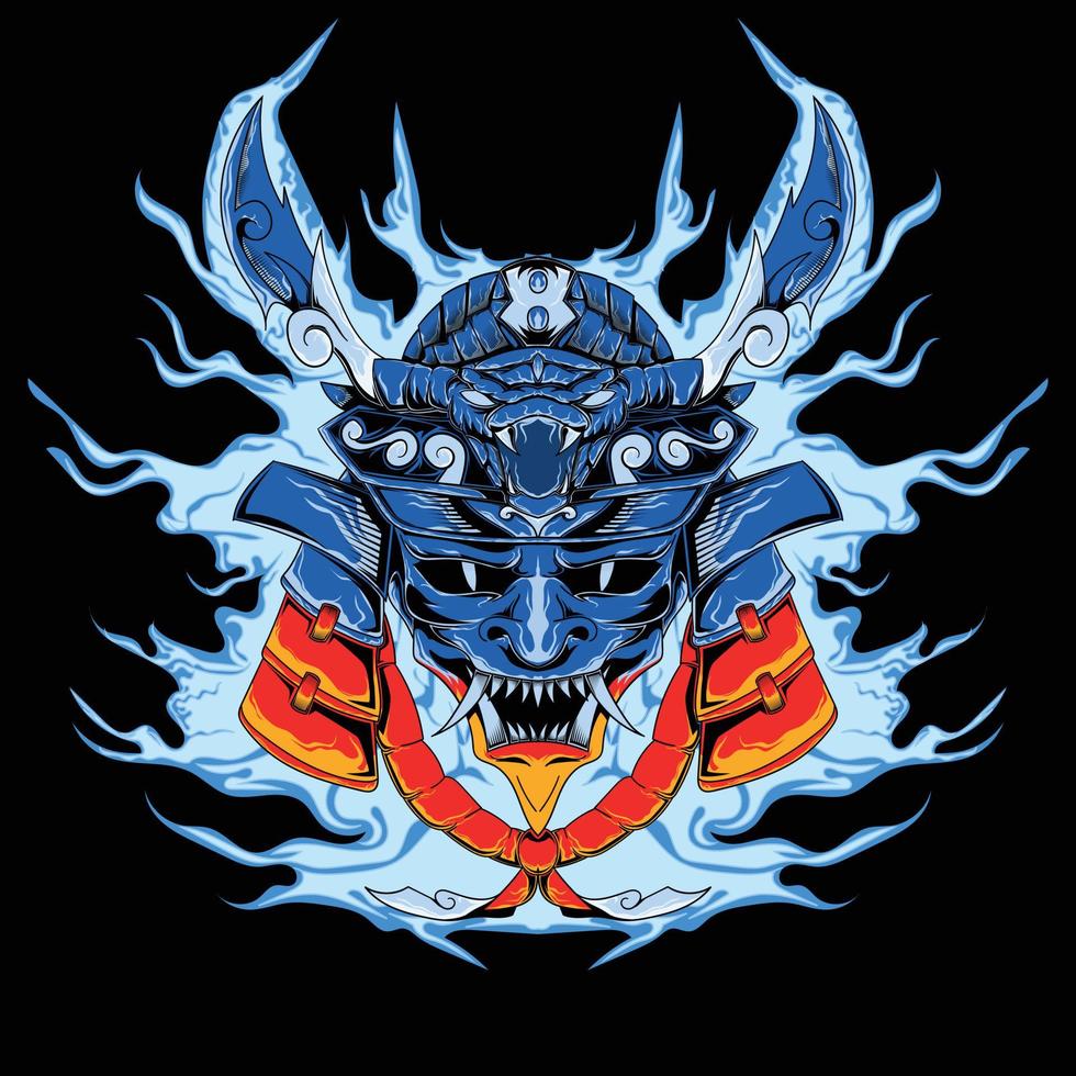 Samurai Snake Mask Vector Illustration