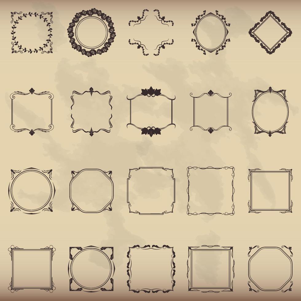 Decorative frames. Retro ornamental frame, vintage rectangle ornaments and ornate border. Decorative wedding frames, antique museum picture borders or deco devider. Isolated icons vector set