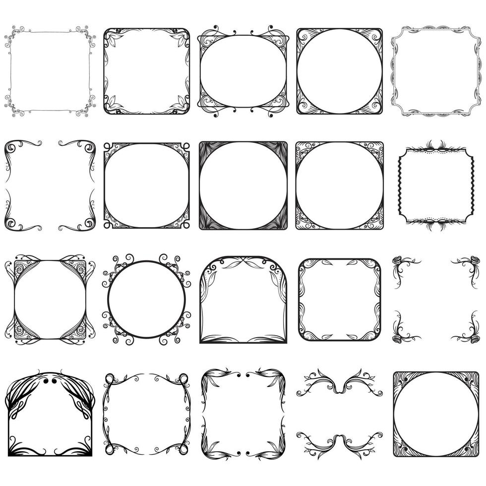 Vintage calligraphic elements. decorative frames, flourish dividers, borders. beautiful swirls, sinks decorated with motifs and scrolls. circle, square and rectangular frames for cards vector