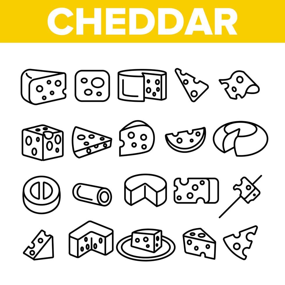 conjunto de iconos de vector lineal de queso cheddar