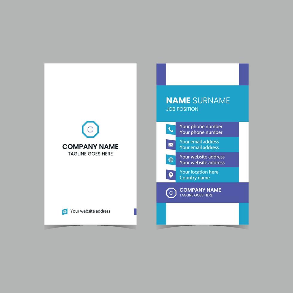 Double-sided Vector Modern Creative and Clean Business Card template. Portrait and landscape orientation. Horizontal and vertical layout. Vector illustration