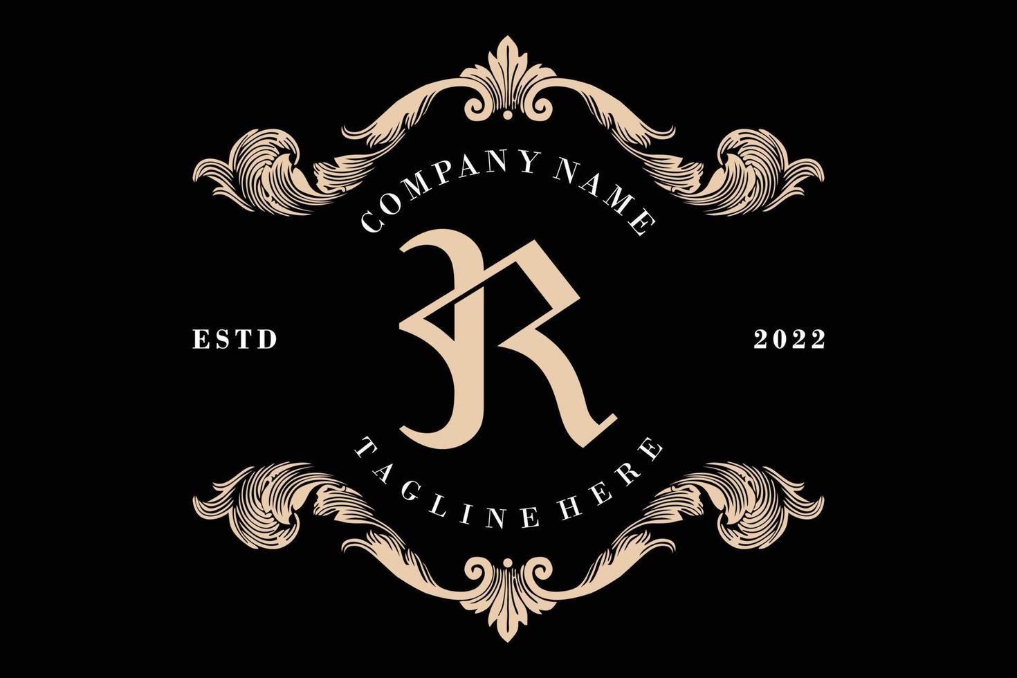 diseño de logotipo de carta de lujo. carta rk kr rk abstracto vintage retro marco y clip art vector
