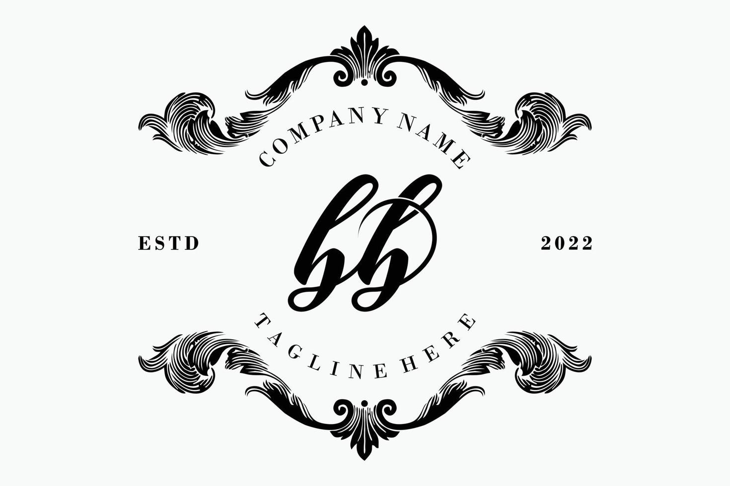 Initial Letter BB Script Latin Monogram Frame Luxury Vector Logo Design