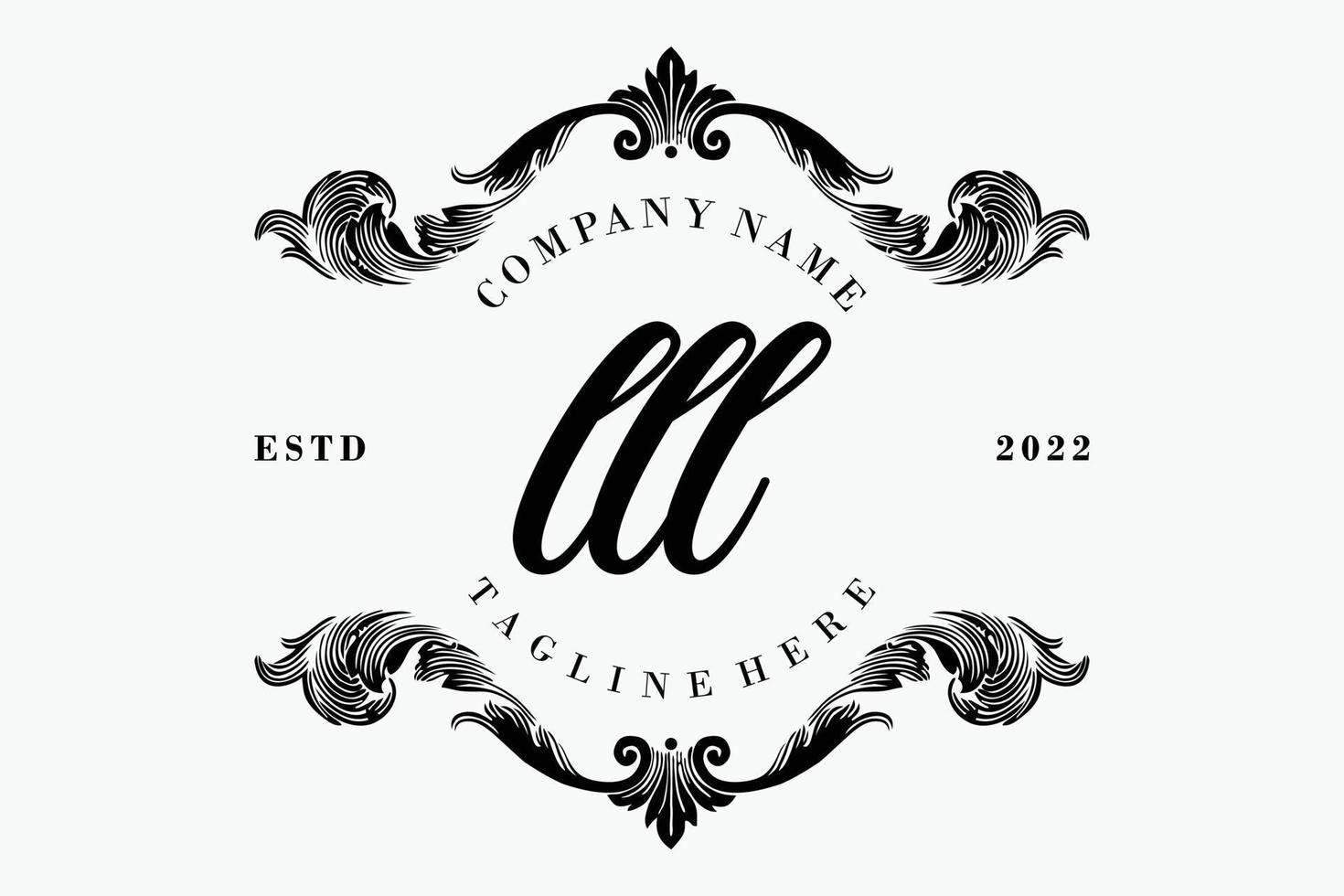 Initial Letter W LLL Script Latin Monogram Frame Luxury Vector Logo Design