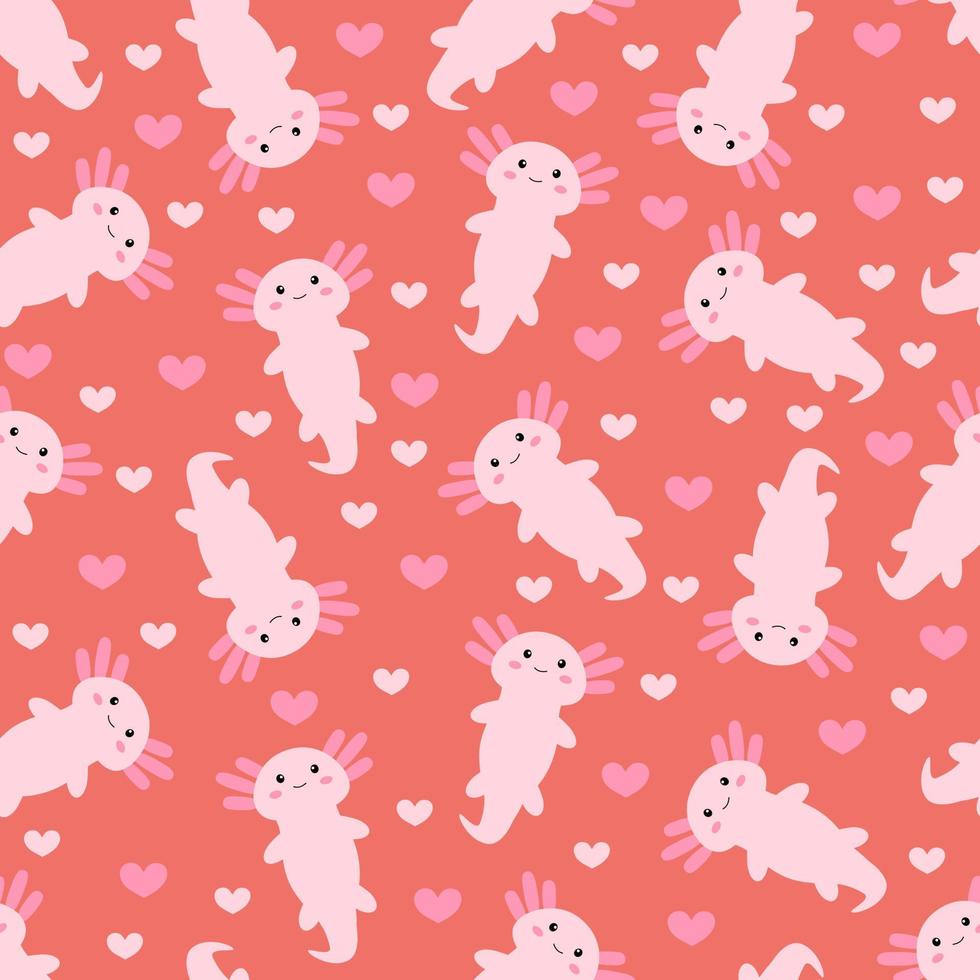 Cute cartoon axolotl. Seamless pattern. Vector. vector