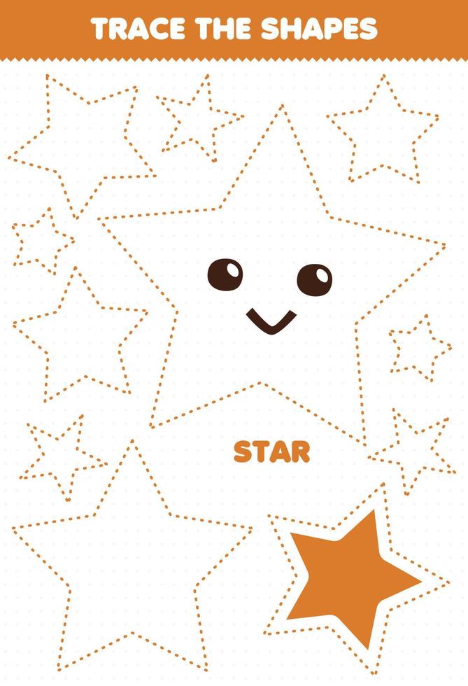 Education game for children trace the shapes star printable worksheet vector