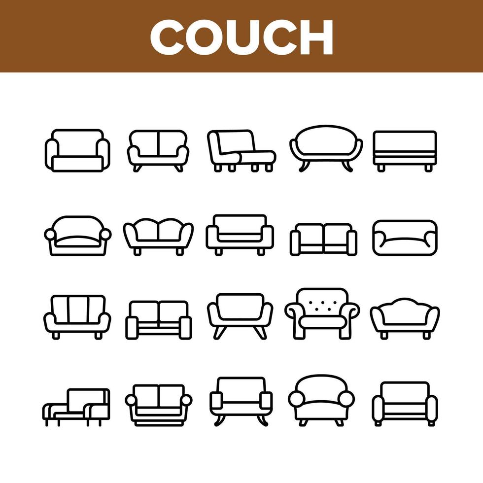 Couch Sofa Furniture Collection Icons Set Vector