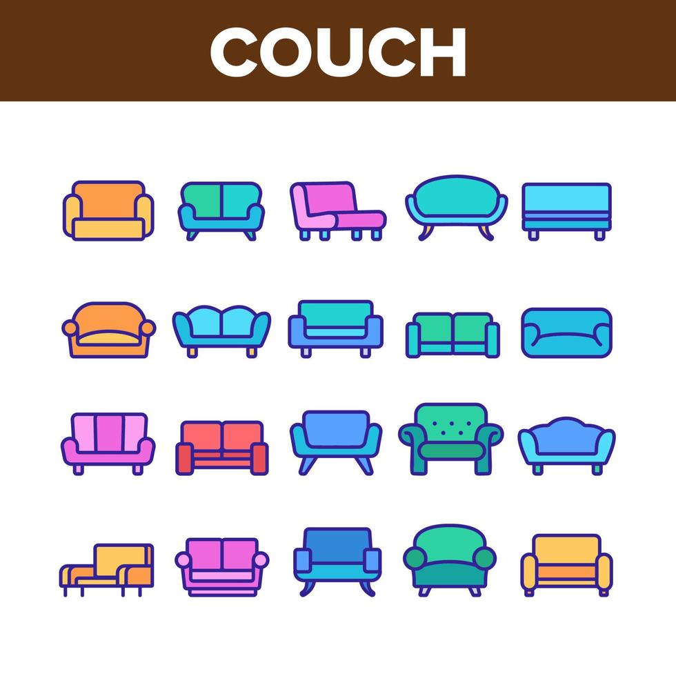 Couch Sofa Furniture Collection Icons Set Vector